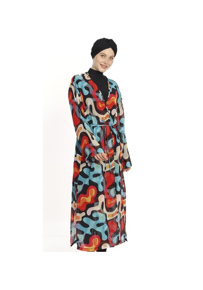 Haliç Mayo Tesettür Mayo Üzerine Tek Kaftan Pareo 6303 Siyah