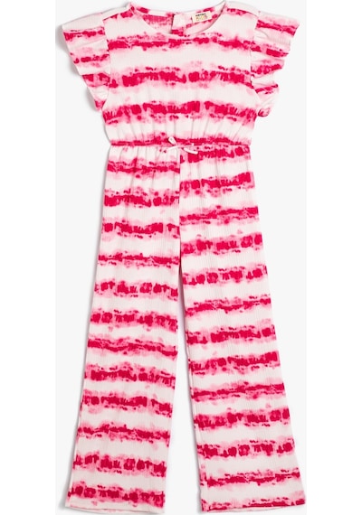 Koton Batik Tulum Yuvarlak Yaka Kolsuz Fırfırlı Pembe Desenli 4skg80012ak Pembe