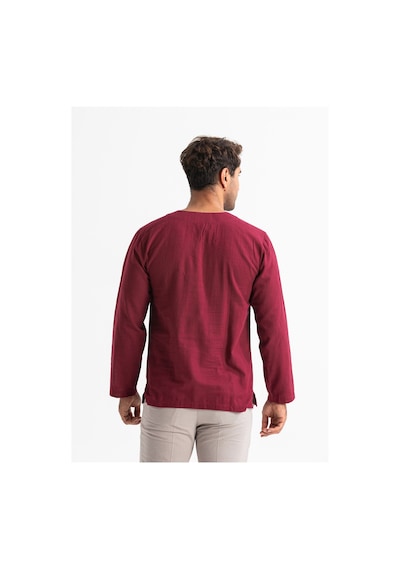 Uzun Kol Şile Bezi Zımbalı Erkek Tshirt Koyu Bordo 3068 Koyu Bordo