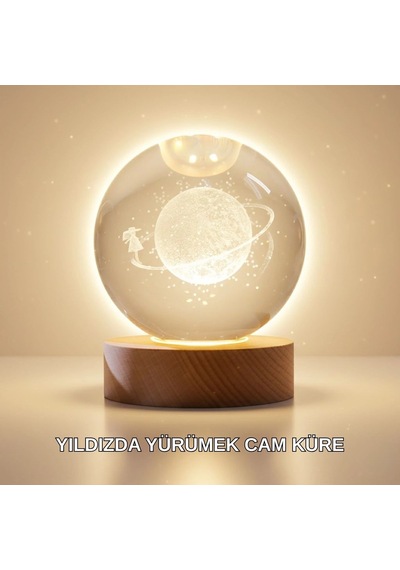 Ahşap Standlı Sarı Işıklı Dekoratif Küre Kız Figürü Tasarım 02 19580808
