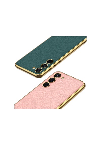 Galaxy S23 Plus Uyumlu Deri Görünümlü Kenarları Elektroplating Kaplama Csm Zore Fizyon Kılıf-kır