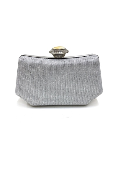 Guiza Vintage Kadın Gümüş Simli Abiye Clutch Portföy Çanta Zincir Ve Kolçaklı Gümüş Simli