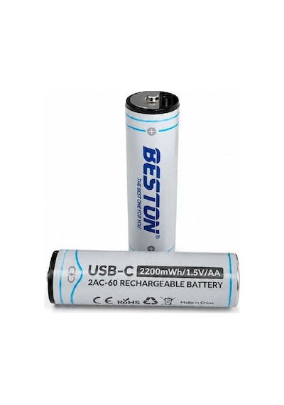 Beston Şarjlı Ince Kalem Pil Usb Type-c Kablo Ile Şarj Edilebilir Lityum 2'li 1.5v Aaa / 2220 Mwh 150mah