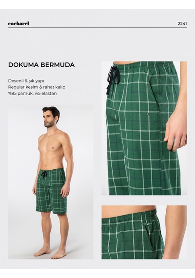 Cacharel Erkek Dokuma Bermuda Tek Alt 2241/yeşil 1 Yeşil