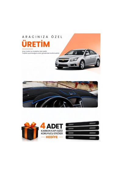 Chevrolet Cruze J300 Makyajsız 2008-2011 Uyumlu Torpido Koruma Örtüsü Oto Kılıfı - Siyah Mavi