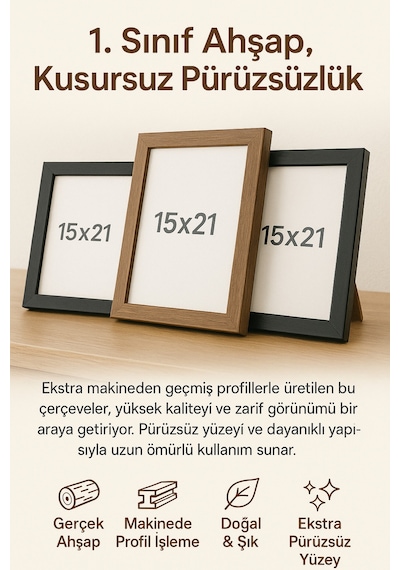 Siyah Boyalı Ahşap Fotoğraf Çerçevesi 15x21 Cm Şık & Dekoratif Masaüstü Kullanım Pürüzsüz Yüzey