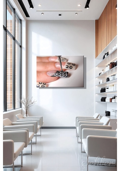 Kare Formda Uzun Bir Tırnakta Tırnak Bakımı Süslemesi Nail Art Yatay Kanvas Tablo 4373 Çok Renkli