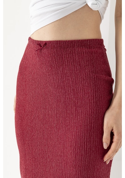 Giysa Kadın Beli Lastikli Uzun Dokulu Kalem Etek Bordo - Ms0000567 Bordo