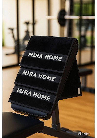 Mira Home 3 Lü Spor Fitness Havlusu 30x100 %100 Pamuklu Siyah - Beyaz