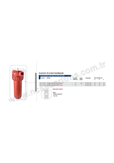 Atlas 10 İnç Hot 3Ph Tekli Sıcak Su Filtre Housingi