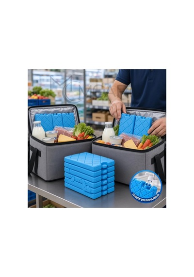20'li Doldurulabilir Buz Aküsü Seti - Dondurucu Buz Kasedi Ice Box Soğutucu Blok Mavi Beyaz