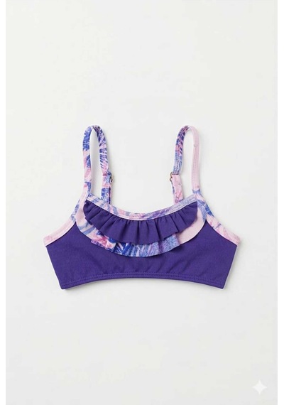 Beniizle Yaprak Desenli Kız Çocuk Bikini Takımı Mor