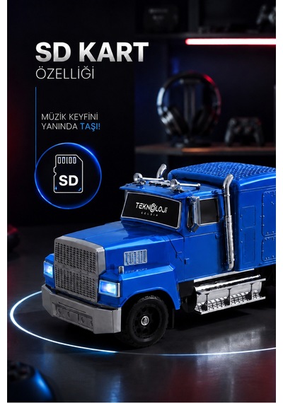 Tır Tasarımlı Bluetooth Hoparlör 15w Rgb Işıklı Fm Radyo Usb Tf Kart Çoklu Bağlantı Vintage
