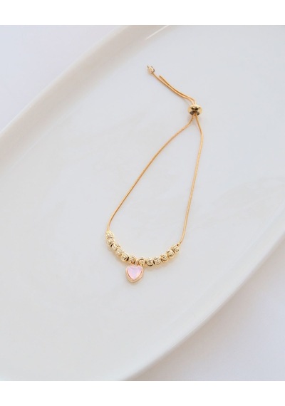 Altın Kaplama Pembe Kalp Dorika Sıkıştırılabilir Çelik Bileklik Gold