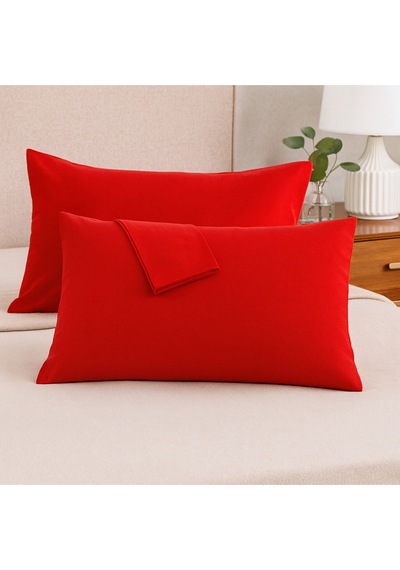 Kırmızı Pamuk Kumaş Kapaklı Yastık Kılıfı 2 Adet 50 X 70 Cm