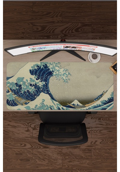 Büyük Dalga Tablo Hokusai V1 90x40 Xxl Gaming Kauçuk Kaymaz Taban Mouse Pad Fare Altlığı