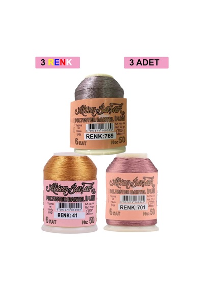 3 Adet Altınbaşak Oya Ve Dantel İpi 20 Gr - Royaleks - No: 041 - 701 - 769