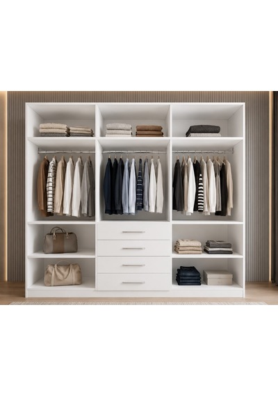 Asel Tamamı Mdf 6 Kapaklı Gardırop Dolap Beyaz 240 Cm