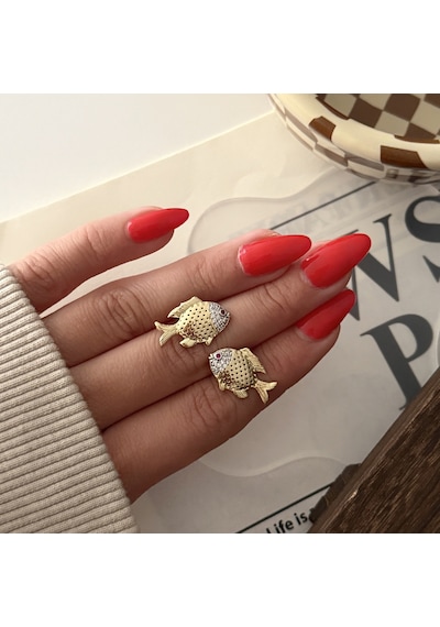 Altın Kaplama Çift Renkli Gold Mini Balık Küpe