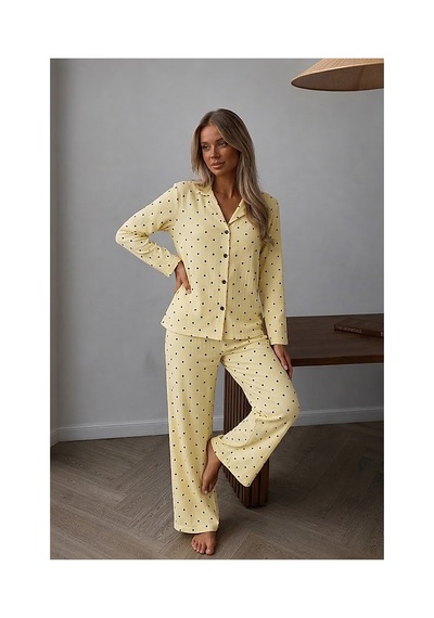 Fit Women Kadın Puantiyeli Ev Giyimi Sarı Pijama Takımı