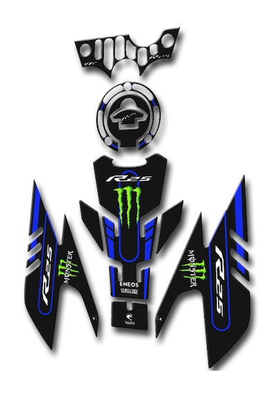 R25 Tank Pad Seti 2019-24 Siyah Mavi Monster Uyumlu
