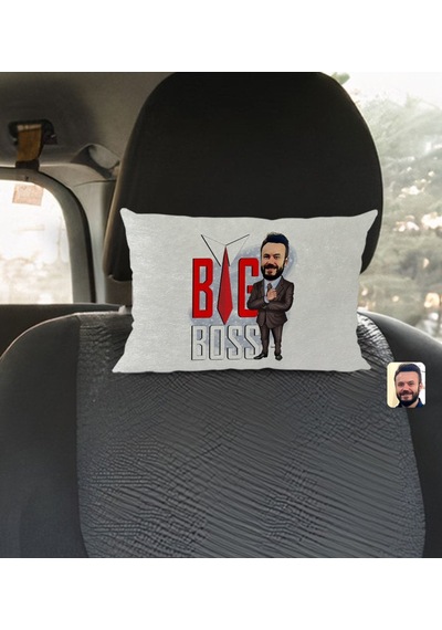 Bk Gift Kişiye Özel Erkek Big Boss Karikatürlü Dikdörtgen Araç Koltuk Yastığı-4 Çok Renkli