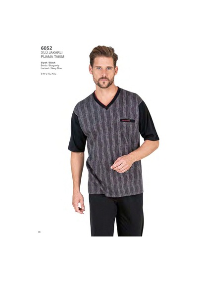 Pierre Cardin 6052 Erkek Kısa Kollu Jakarlı 3'lü Pijama Takımı-lacivert Bordo