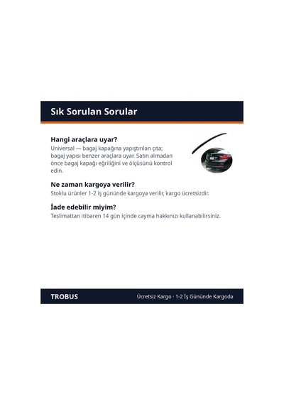 Trobus Oto Bagaj Spoiler Çıtası Parlak Siyah 115 Cm