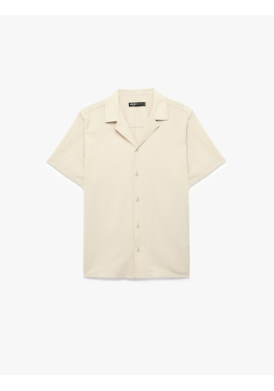 Koton Regular Fit Kısa Kollu Dokulu Apaş Yaka Gömlek Gri 6sam60009hw