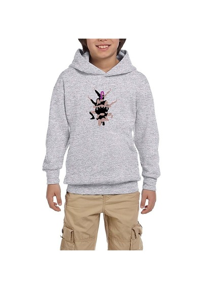 Zepplin Giyim Blackpink Digital Simple Gri Çocuk Kapşonlu Sweatshirt
