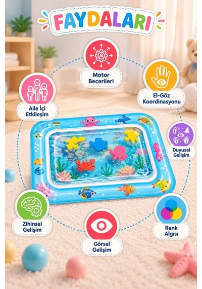 Tıfıl Toys Su Dolu Yüzey İle Eğlenceli Bebek Sulu Oyun Ve Aktivite Matı Mavi Renkli 66 X 50 Cm Oyun Alanı