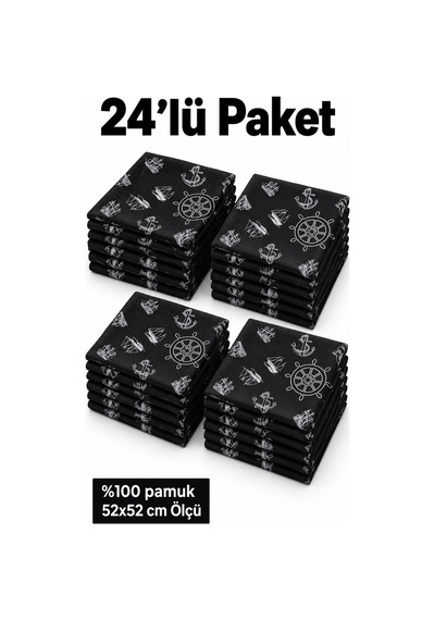 Herşeynota 24 Lü Siyah Denizci Desenli Fular Seti %100 Pamuk 52x52 Cm Etkinlik Gösteri Günlük Kullanım Çok Renkli