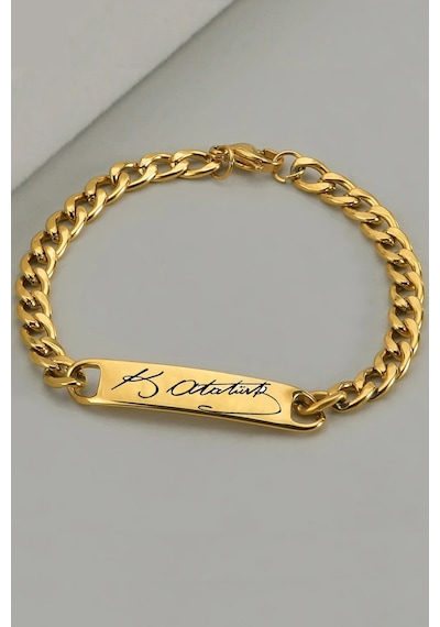 K. Atatürk İmzalı Unisex Kadın Erkek Paslamnaz Çelik Bileklik Scb90 Sarı