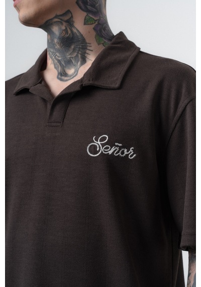 Respire Erkek Senor Yazılı Polo Yaka Regular Fit T-shirt Kahve