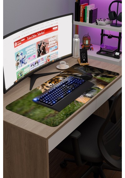 Karadeniz Kaplanı Kaymaz Dikişli Kauçuk Oyuncu Mousepad V4 - 90x40 Xxl Gaming Mouse Pad Fare Altlığı