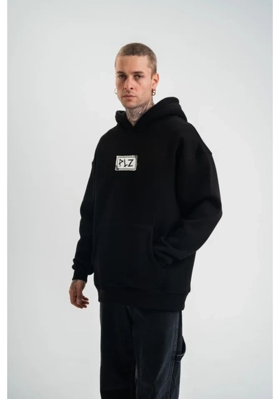 Butik İstanbul Unisex Kapşonlu Uzun Kol Patchli Nakışlı Sweatshirt - Siyah