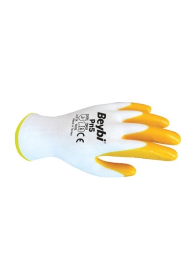Naylon Nitril Eldiven Pn5 Sarı Boy 9l Beyaz