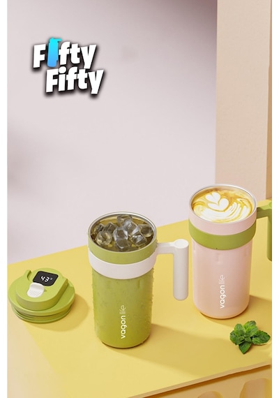 Vagonlife 600 ML Led Sıcaklık Göstergeli Akıllı Çelik Termos Kulplu -kahve Bardağı-mug-ffvgn2009 001