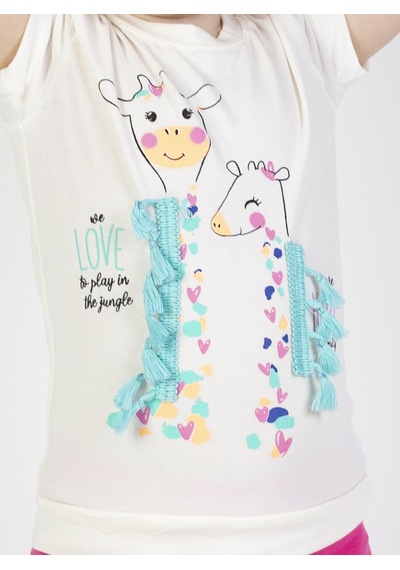 Harika Kids Kız Bebek Kaprili Kısa Kollu Zürafabaskı Yazlık Basic Alt-üst Takım 6-24 Ay 001