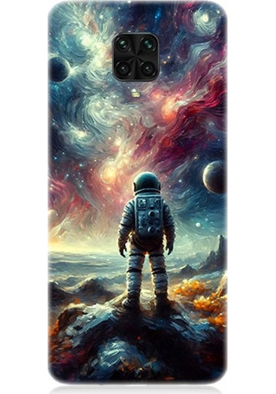 Xiaomi Redmi Note 9 Pro Uyumlu Galakside Yalnız Astronot Desenli Silikon Kılıf Çok Renkli