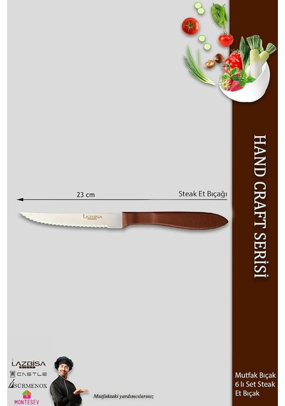 Hand Caft Serisi Steak Mutfak Bıçak Seti 6'li Steak Et Yemek Bıçağı Mft-2344 Çok Renkli