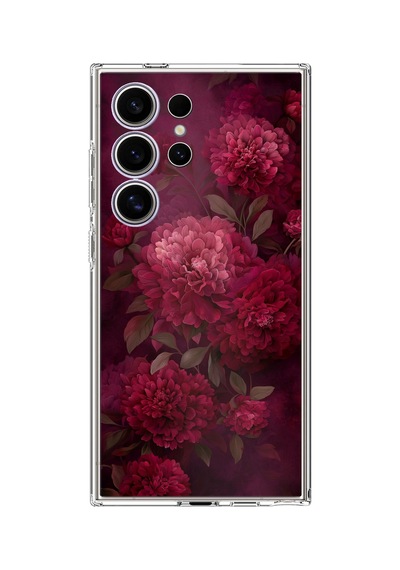 Samsung Galaxy S24 Ultra Uyumlu Vişne Renk Vintage Çiçek Desenli Baskılı Silikon Kılıf