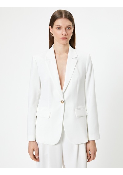 Koton Blazer Ceket Kruvaze Ters Yaka Astarlı Krep Kumaş Kırık Beyaz 4sak50180uw Ekru