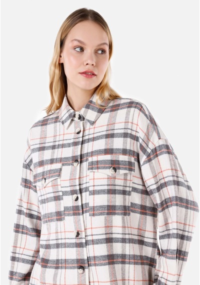 Colin's Colins Regular Fit Shirt Neck Ekoseli Kadın Beyaz Uzun Kol Gömlek Cl1067346 Q1.v1 Ofw Beyaz