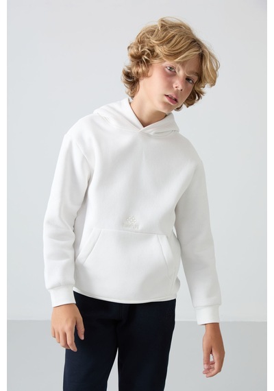 Tommylife Tommy Life Ekru Pamuklu Kalın İçi Tüylü Yumuşak Dokulu Standart Fit Baskılı Erkek Çocuk Sweatshirt - 11215 Ekru