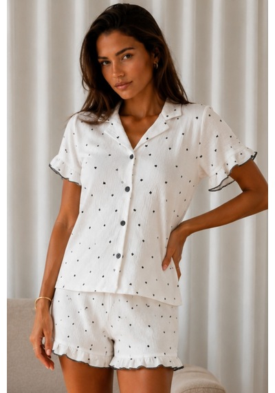 Kadın Düz Pamuk Homewear Beyaz Pijama Takımı