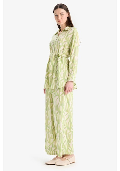 Defacto Wide Leg Geniş Bol Paça Desenli Viskon Pantolon D9757ax25smgn1146 Yeşil