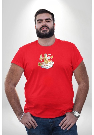 Angemiel Astronot Kitap Füze Saat Ampül Büyüteç Kırmızı Büyük Beden Erkek Kadın Unisex Basic Ön Baskılı Tişört Kırmızı