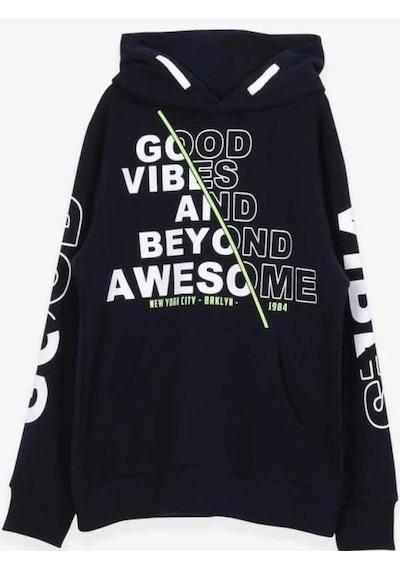 Breeze Erkek Çocuk İçi Şardonlu Kapüşonlu Good Yazılı Sweatshirt-11500 Lacivert