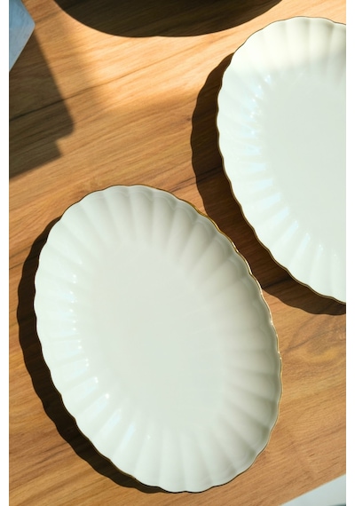 Kütahya Porselen Bone Luz Altın File Kayık Tabak 27x19cm Bnlzf28ky20 2 Li Krem